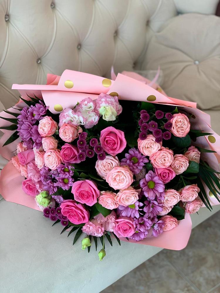 Букет цветов из: Хризантемы, Розы и Лизиантусы в Поливаново