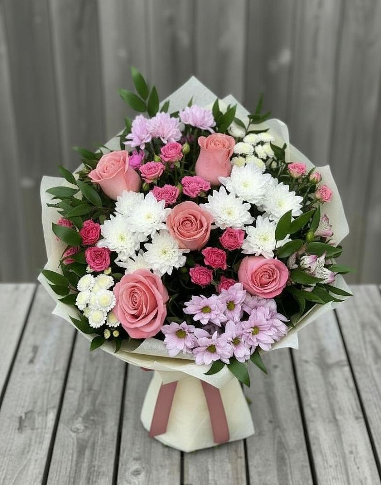 Букет цветов из: Альстромерии, Гвоздики, Розы и Хризантемы в Поливаново