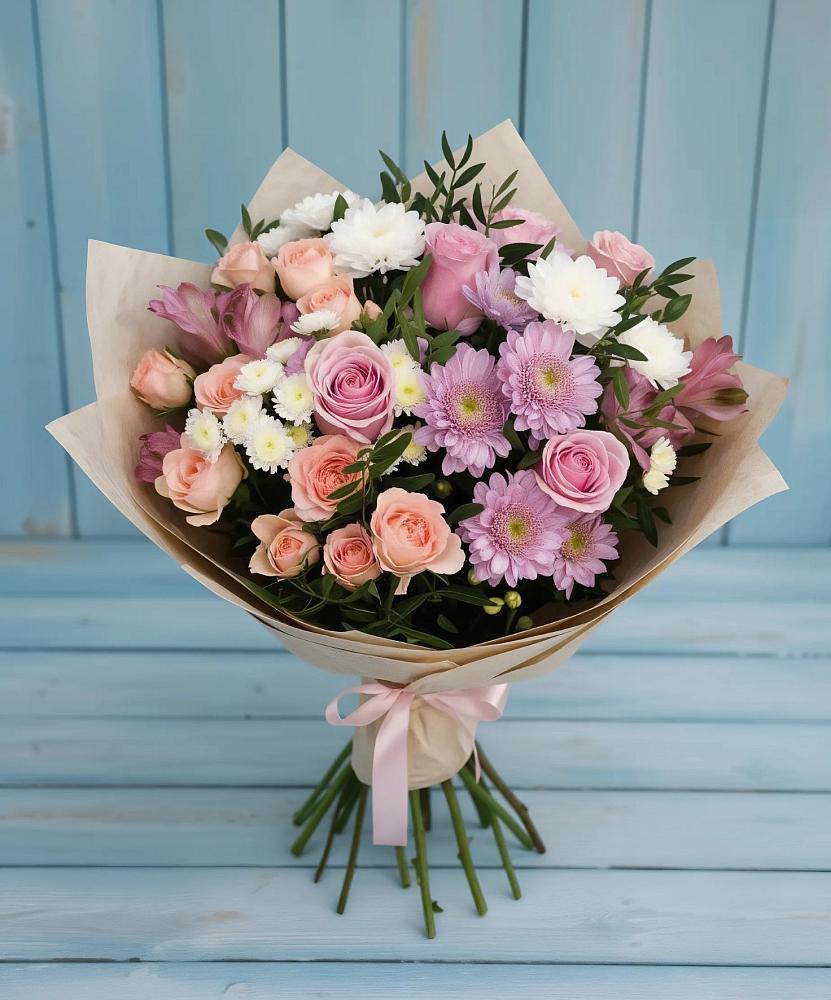 Букет цветов из: Хризантемы, Розы и Альстромерии в Поливаново