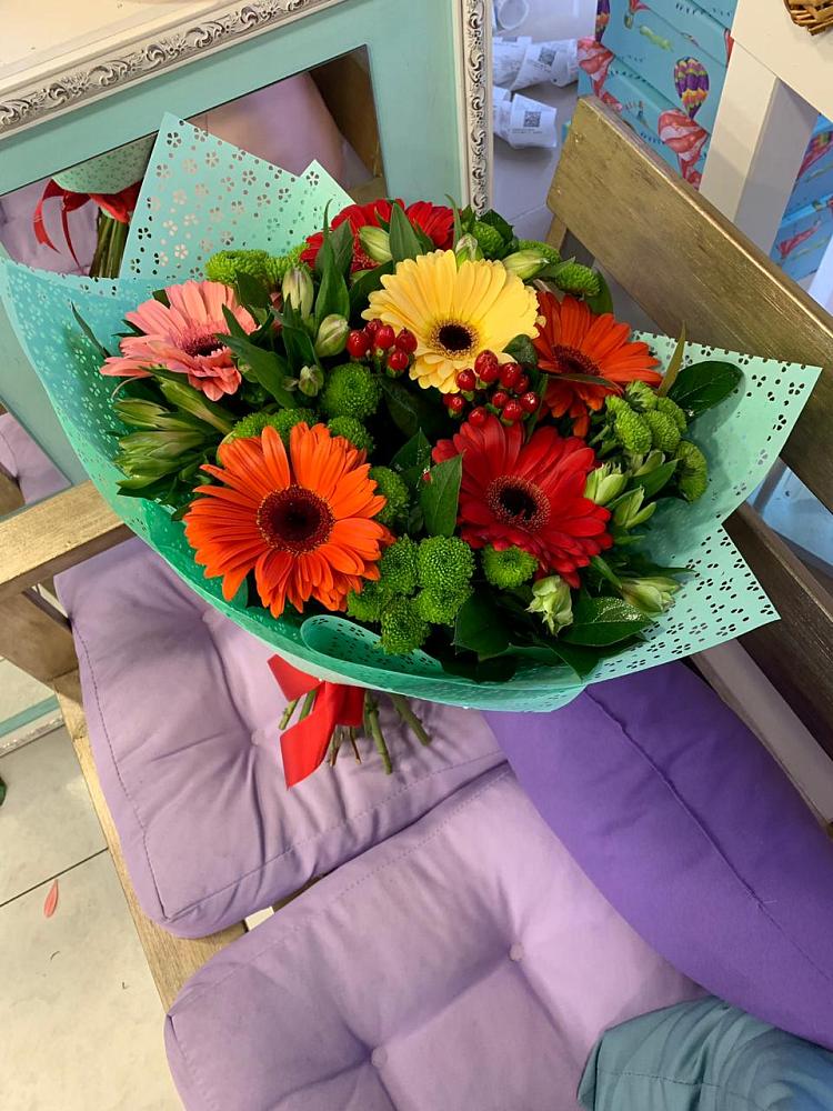Букет цветов из: Герберы, Хризантемы и Альстромерии в Поливаново