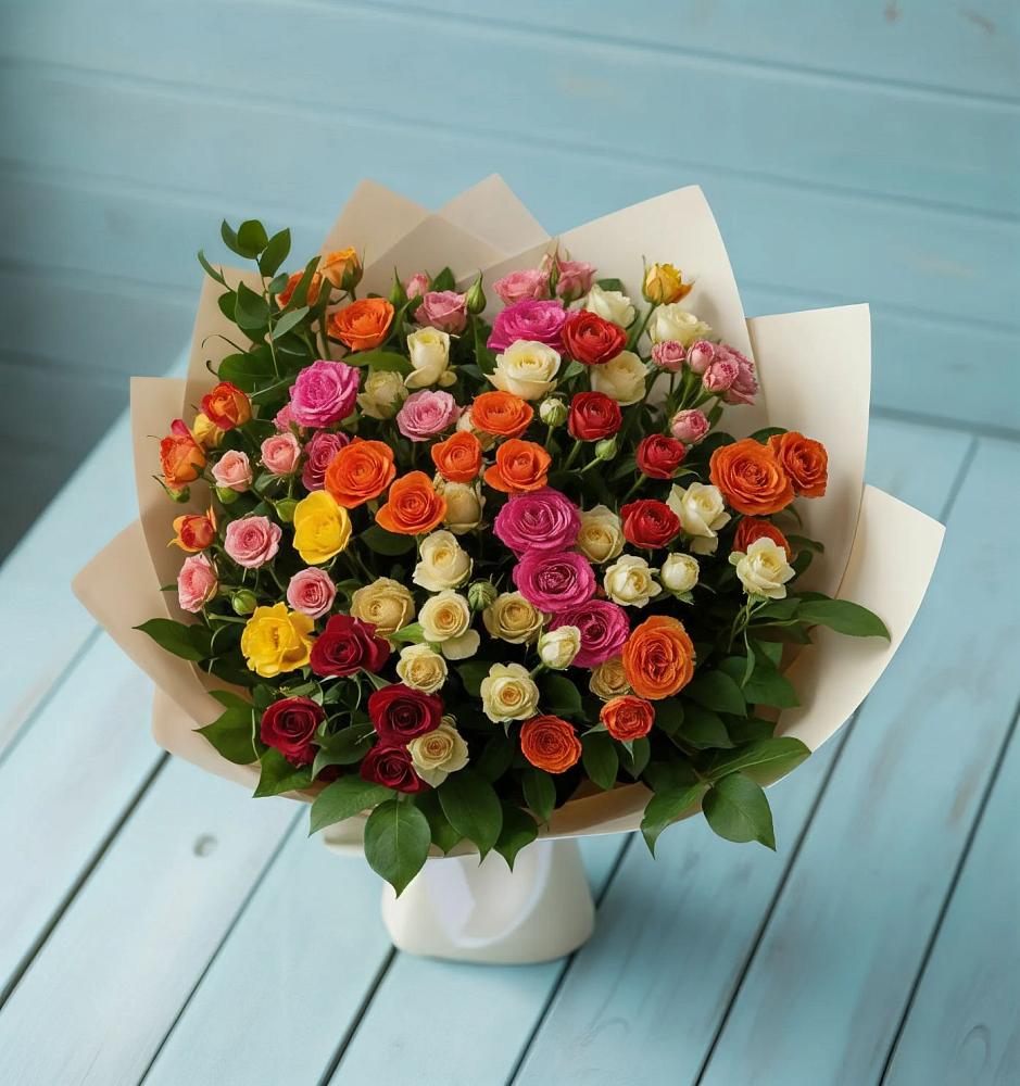 Букет Микс из разноцветных кустовых роз в Поливаново