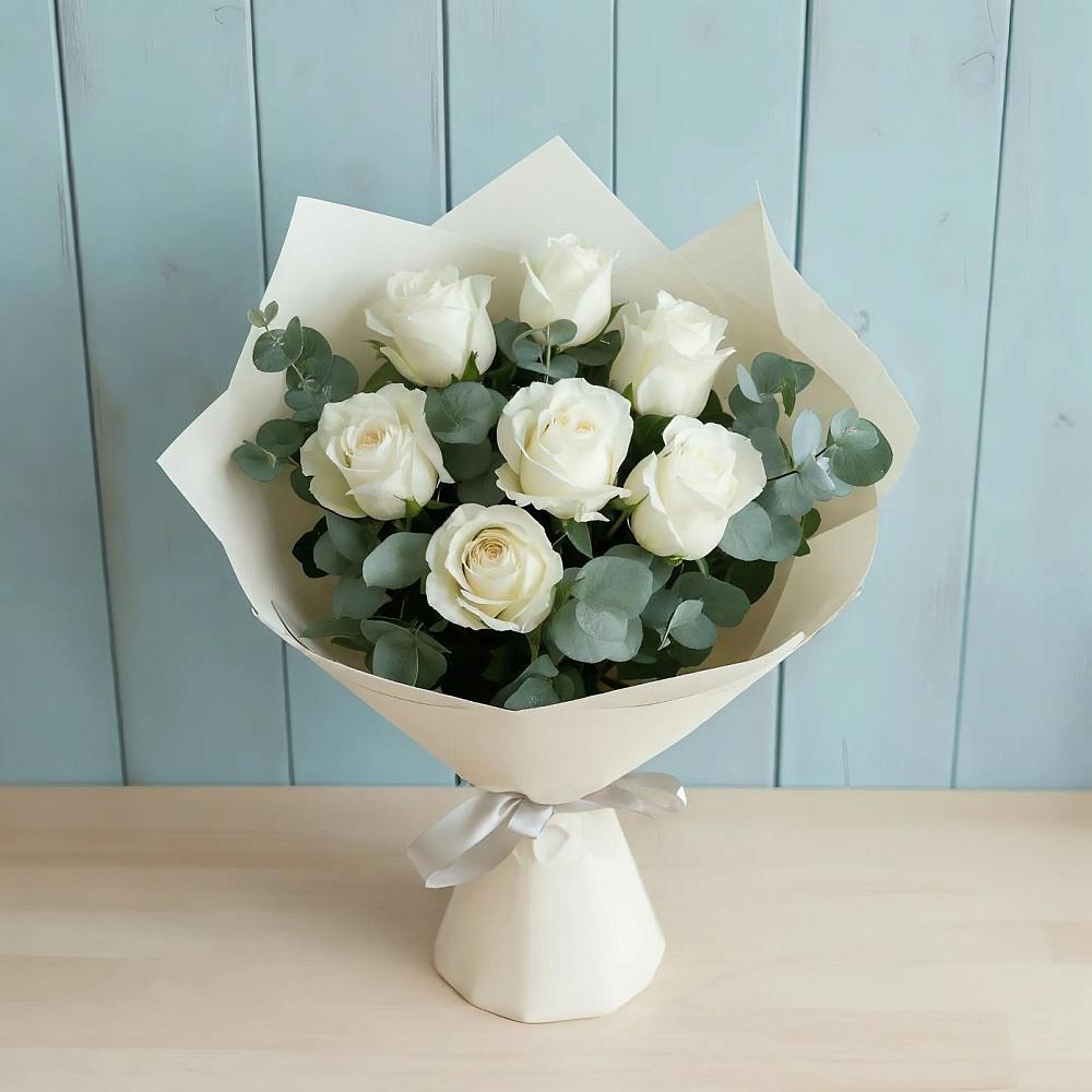 Букет Белые розы в Эвкалипте в Поливаново