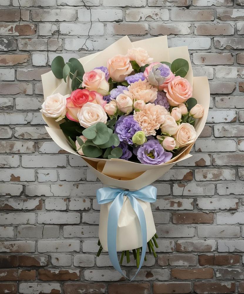 Букет цветов из: Розы, Лизиантусы и Гвоздики в Поливаново