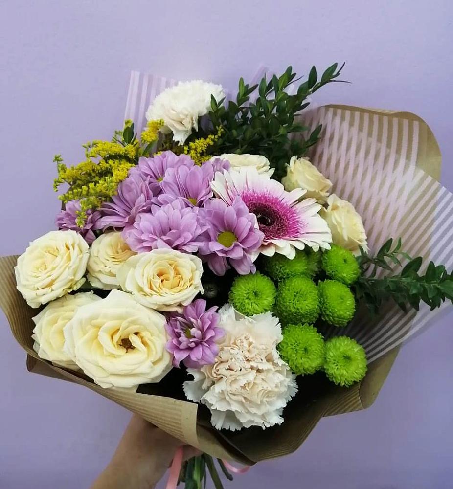 Букет цветов из: Хризантемы, Розы, Гвоздики и Герберы в Поливаново